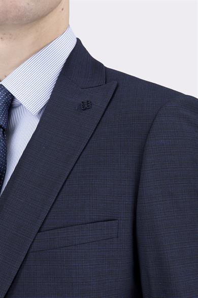 Erkek Slim Fit Sivri Yaka Lacivert Yelekli Takım Elbise