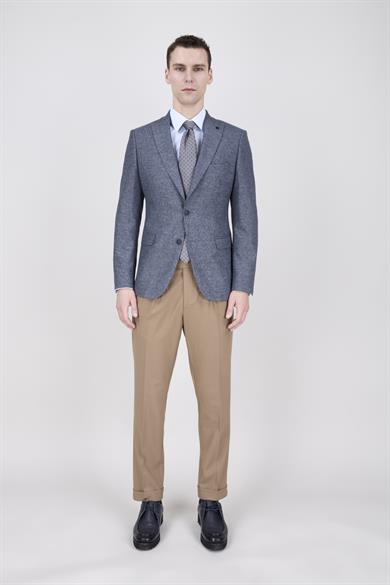 Erkek Slim Fit Sivri Yaka Lacivert Ceket