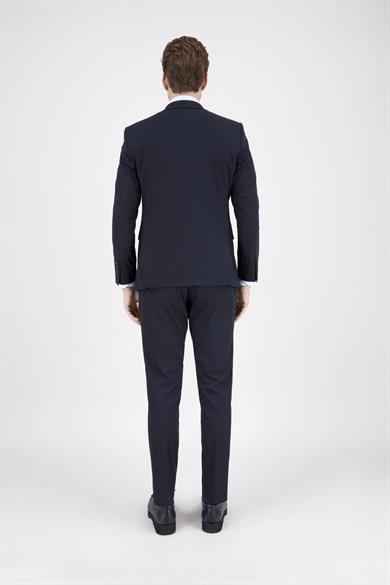Erkek Slim Fit Sivri Yaka Lacivert Yelekli Takım Elbise