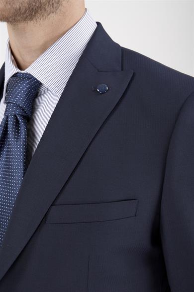 Erkek Slim Fit Sivri Yaka Lacivert Yelekli Takım Elbise