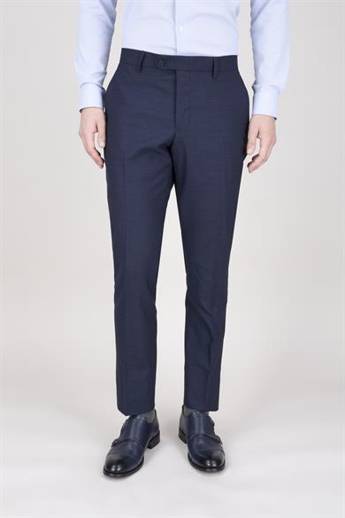 Erkek Slim Fit Sivri Yaka Lacivert Yelekli Takım Elbise