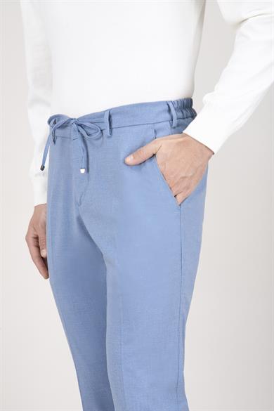 Erkek Mavi Bağcıklı Casual Pantolon
