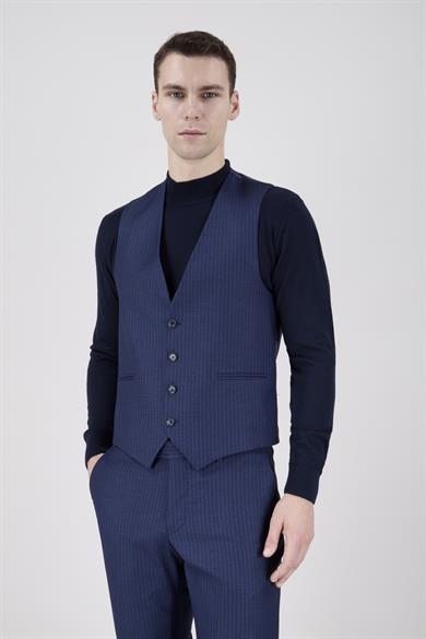 Erkek Slim Fit Sivri Yaka Parlement Yelekli Takım Elbise