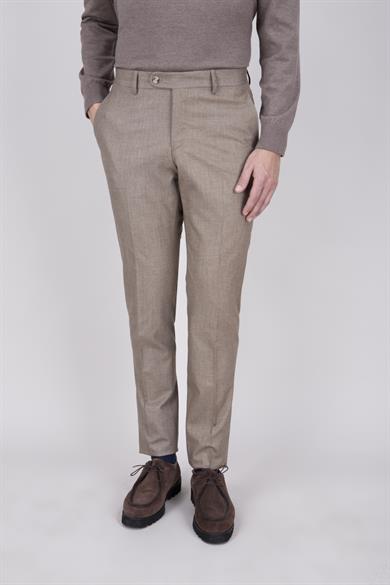 Erkek Slim Fit Sivri Yaka Sütlü Kahve 8 Drop Yelekli Takım Elbise