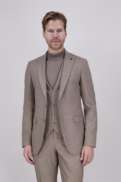 Erkek Slim Fit Sivri Yaka Sütlü Kahve 8 Drop Yelekli Takım Elbise
