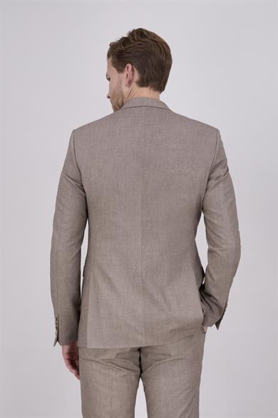 Erkek Slim Fit Sivri Yaka Sütlü Kahve 8 Drop Yelekli Takım Elbise