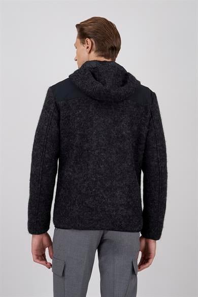 Erkek Kapşonlu Siyah Casual Mont
