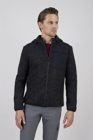 Erkek Kapşonlu Siyah Casual Mont