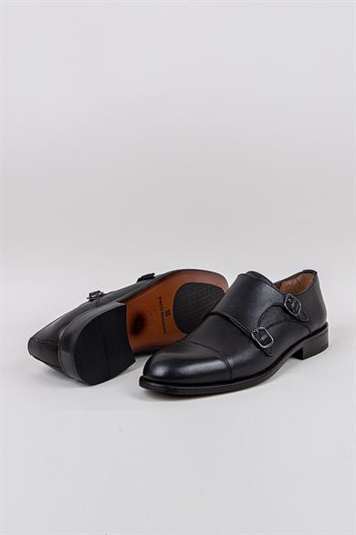 Erkek Siyah Hakiki Deri Bağcıksız Klasik Ayakkabı