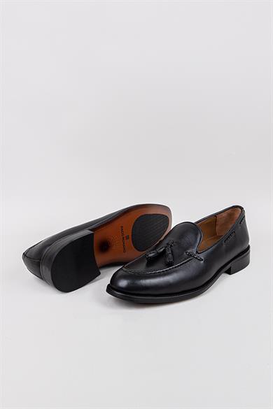 Erkek Siyah Hakiki Deri Püsküllü Klasik Ayakkabı