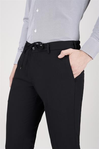 Erkek Siyah Bağcıklı Casual Pantolon