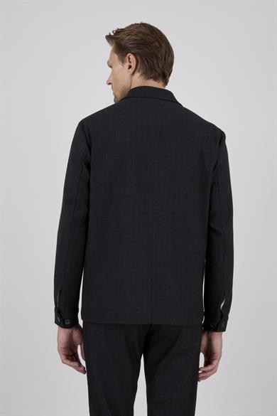 Erkek Slim Fit Siyah Renk Gömlek Ceket Kapak Cepli Spor Alt Üst Takım