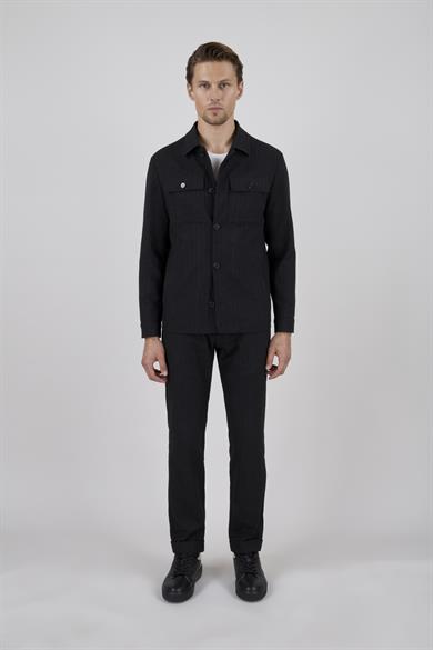Erkek Slim Fit Siyah Renk Gömlek Ceket Kapak Cepli Spor Alt Üst Takım