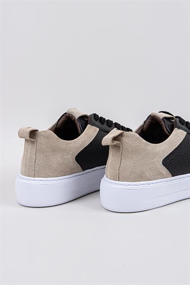 Erkek Siyah-Siyah Taban Deri Sneaker Ayakkabı
