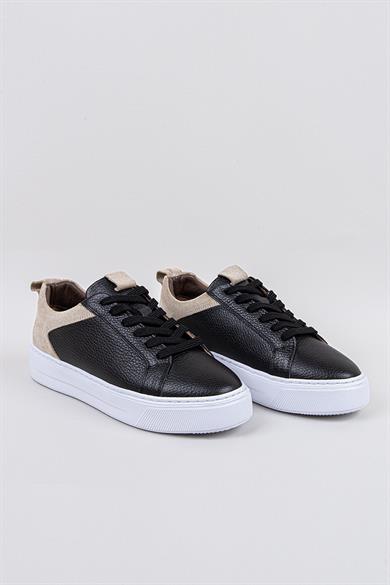 Erkek Siyah-Siyah Taban Deri Sneaker Ayakkabı