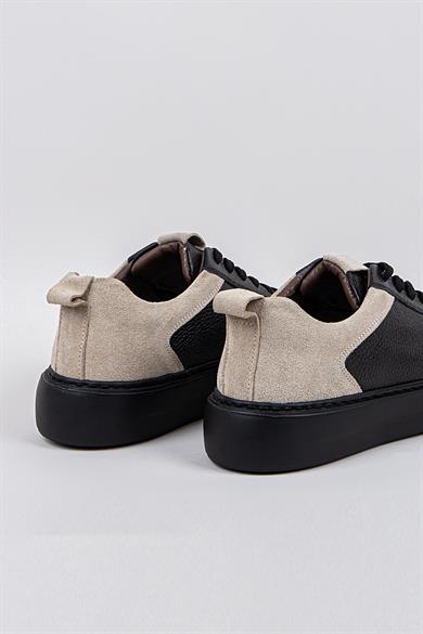 Erkek Siyah-Erkek Siyah Taban Deri Sneaker Ayakkabı