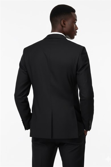 Erkek Slim Fit Mono Yaka Puntolu Siyah Torba Cep Yarım Astar Takım Elbise