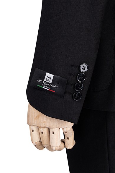 Erkek Slim Fit Mono Yaka Puntolu Siyah Torba Cep Yarım Astar Takım Elbise