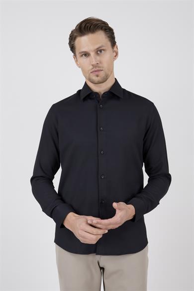 Erkek Slim Fit Siyah Gömlek