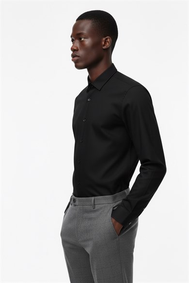 Erkek Slim Fit Siyah Gömlek