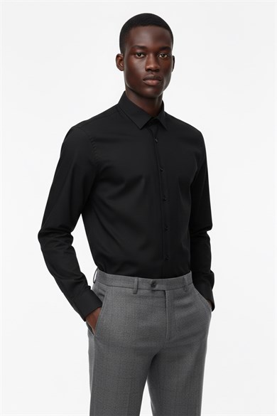 Erkek Slim Fit Siyah Gömlek