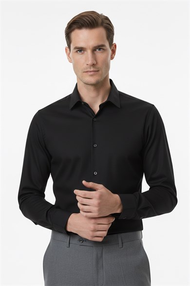 Erkek Slim Fit Siyah Gömlek