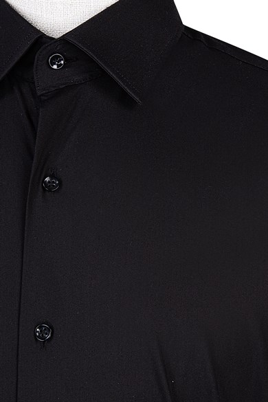 Erkek Slim Fit Siyah Gömlek