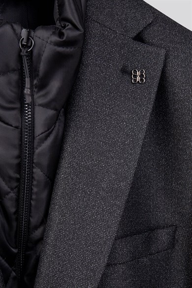 Erkek Slim Fit Mono Yaka Çıkarılabilir Kapitone Astarlı Siyah Ceket
