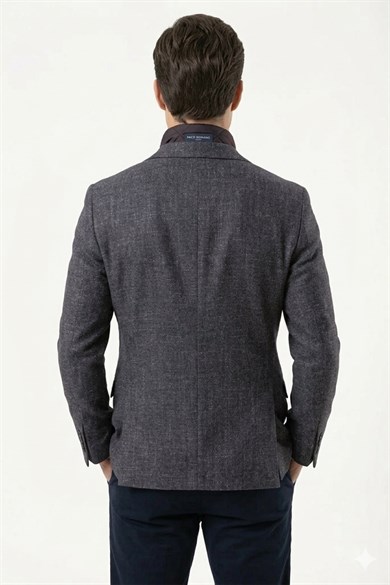 Erkek Slim Fit Mono Yaka Çıkarılabilir Kapitone Astarlı Siyah Ceket