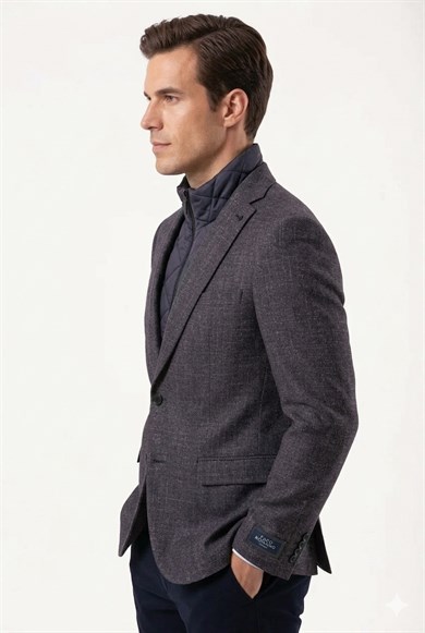 Erkek Slim Fit Mono Yaka Çıkarılabilir Kapitone Astarlı Siyah Ceket