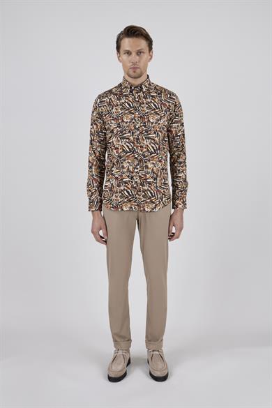 Erkek Slim Fit Desenli Kahverengi Gömlek