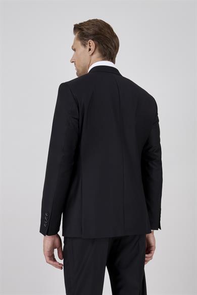 Erkek Slim Fit Sivri Yaka Siyah Kruvaze Takım Elbise
