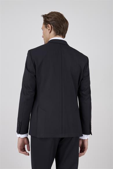 Erkek Slim Fit Sivri Yaka Puntolu Kapak Cepli Siyah Yarım Astar Kruvaze Takım Elbise