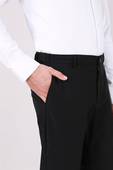 Erkek Slim Fit Sivri Yaka Torba Cep Yarım Astar Siyah Kruvaze Takım Elbise