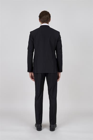 Erkek Slim Fit Sivri Yaka Siyah Kruvaze Takım Elbise