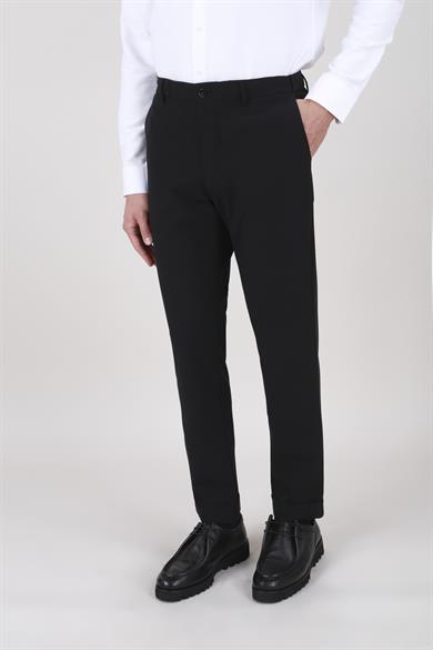 Erkek Slim Fit Sivri Yaka Torba Cep Yarım Astar Siyah Kruvaze Takım Elbise
