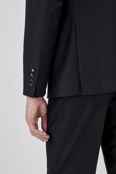 Erkek Slim Fit Sivri Yaka Siyah Kruvaze Takım Elbise