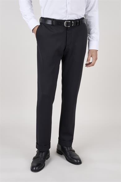 Erkek Slim Fit Sivri Yaka Puntolu Kapak Cepli Siyah Yarım Astar Kruvaze Takım Elbise
