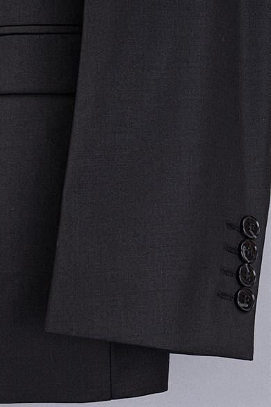 Erkek Slim Fit Mono Yaka Siyah Yelekli Takım Elbise