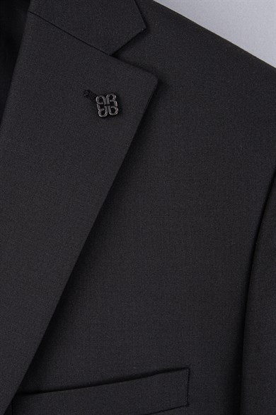 Erkek Slim Fit Mono Yaka Siyah Yelekli Takım Elbise