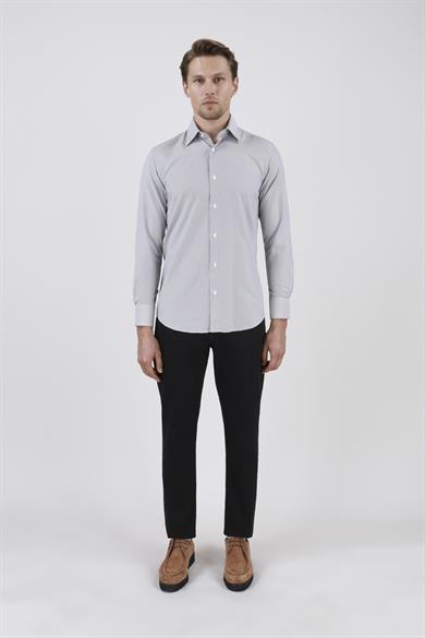Erkek Slim Fit Çizgili Siyah Gömlek