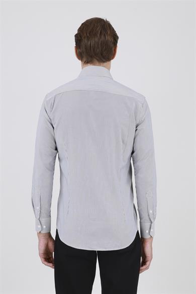 Erkek Slim Fit Çizgili Siyah Gömlek