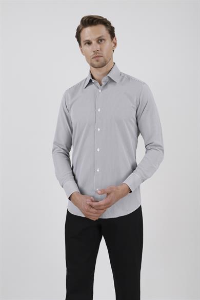Erkek Slim Fit Çizgili Siyah Gömlek