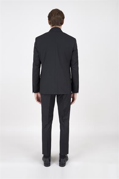 Erkek Slim Fit Sivri Yaka Siyah Yelekli Takım Elbise