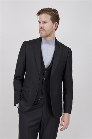 Erkek Slim Fit Sivri Yaka Füme Yelekli Takım Elbise