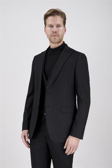 Erkek Slim Fit Sivri Yaka Siyah 8 Drop Yelekli Takım Elbise