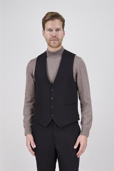 Erkek Slim Fit Sivri Yaka Siyah Yelekli Takım Elbise
