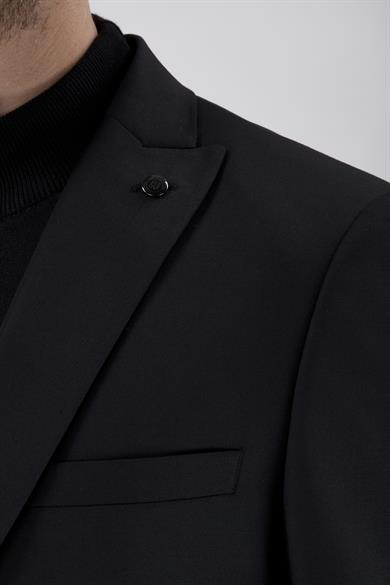 Erkek Slim Fit Sivri Yaka Siyah Yelekli Takım Elbise