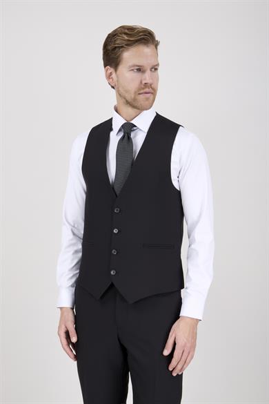 Erkek Slim Fit Sivri Yaka Siyah 8 Drop Yelekli Takım Elbise