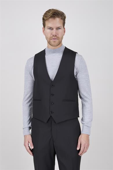 Erkek Slim Fit Sivri Yaka Füme Yelekli Takım Elbise